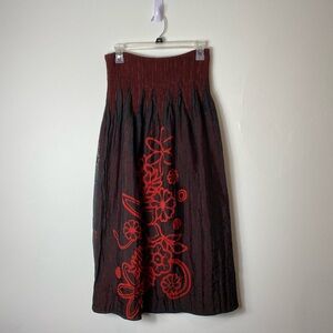 Lapis Black and Red Floral A-Line Skirt